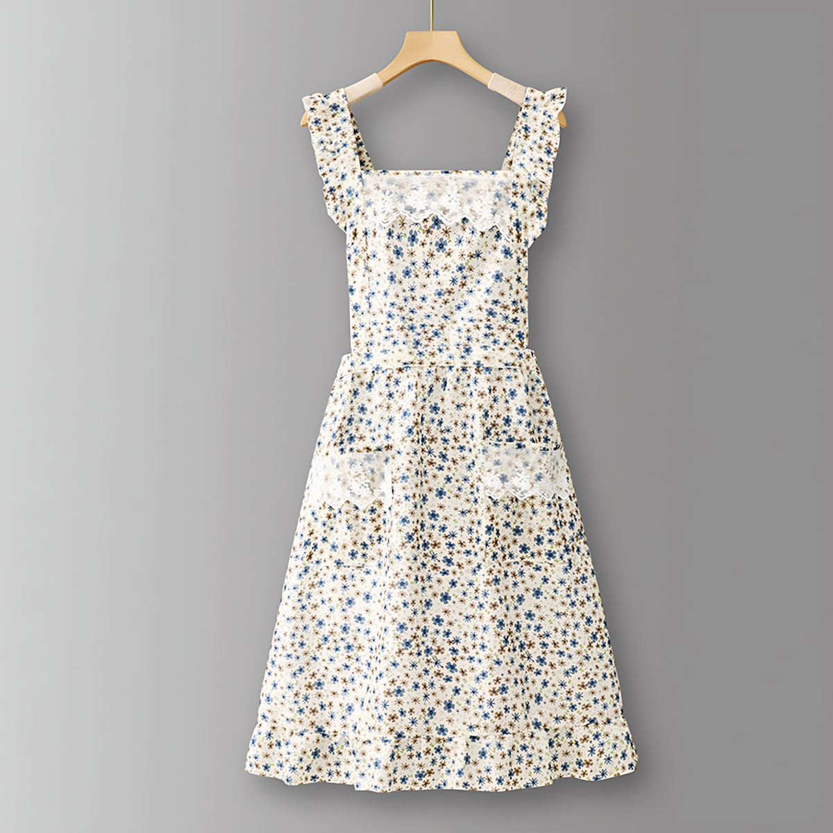 Floral Lace Trim Kitchen Apron for Women