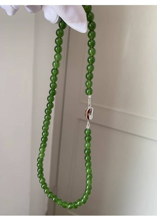 High-end green chalcedony beaded jasper necklace
