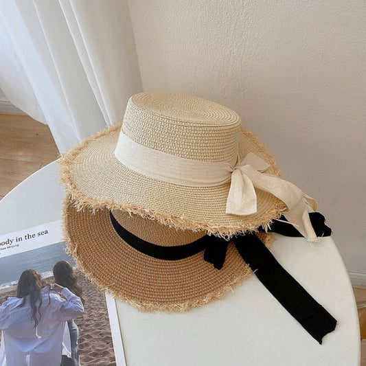 Summer Literary Bow Flat Top Sun Hat_CWAH3392