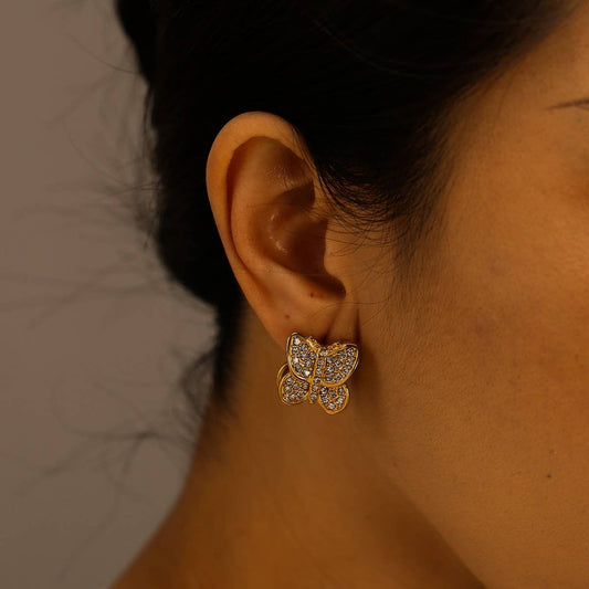 3D Butterfly Earrings with CZ, Stainless Steel_CWMM8921