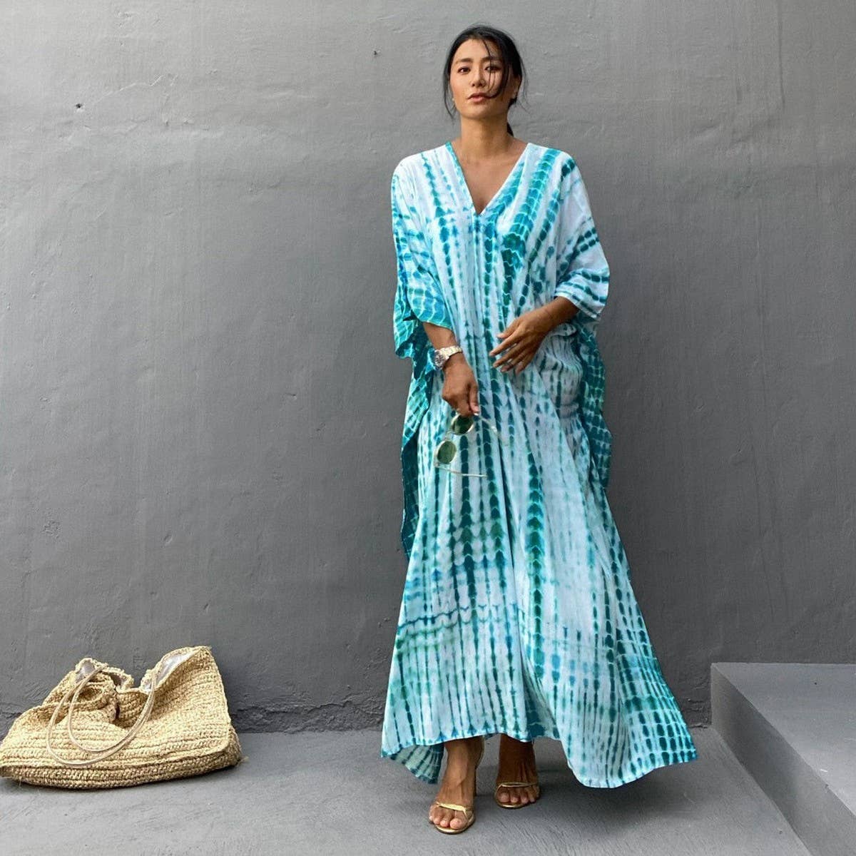 Tie-Dye Caftan Beach Cover-Up Loose Resort Robe