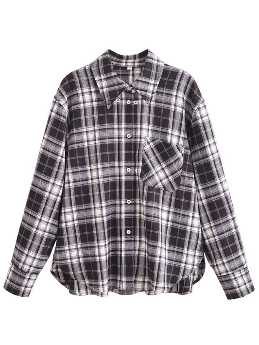 FASHION CASUAL DESIGN LOOSE PLAID SHIRT
