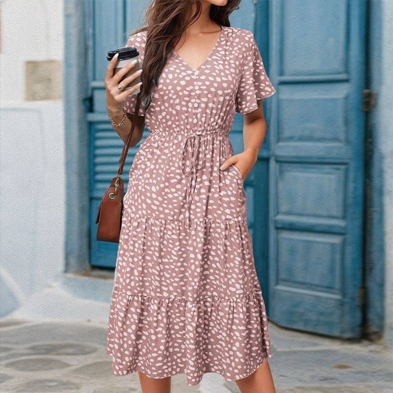 V-neck dress with lotus sleeves