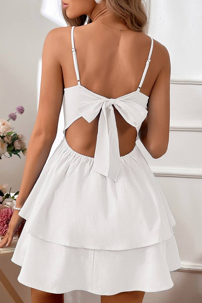 CWDSD8434_BACKLESS BOW TIE SPAGHETTI STRAP MINI DRESS