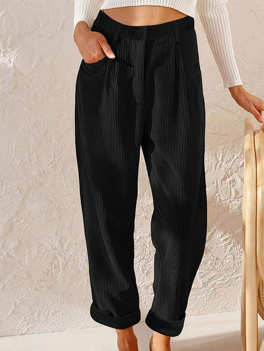 CORDUROY HIGH WAISTED STRAIGHT LEG PANTS_CWBLP0643