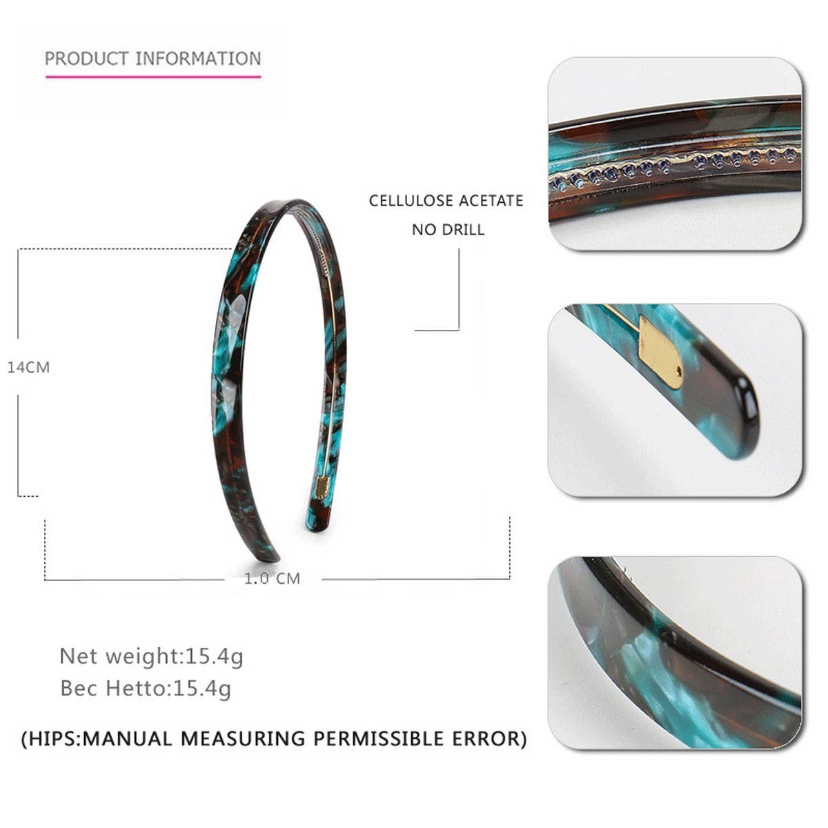 SIMPLE 1CM NARROW ACETATE HAIRBAND HAIRPIN