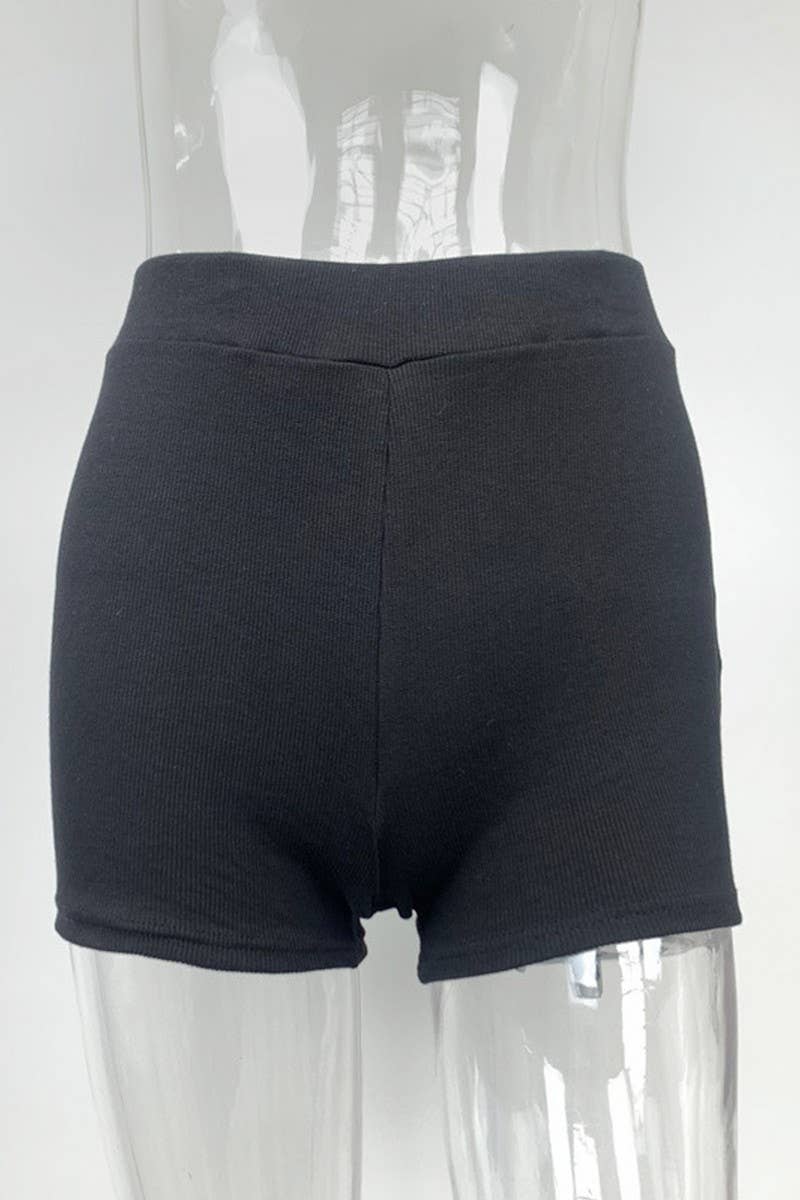 CWBSP0469_COTTON HIGH WAIST SPORTS SKINNY RIBBED SHORTS