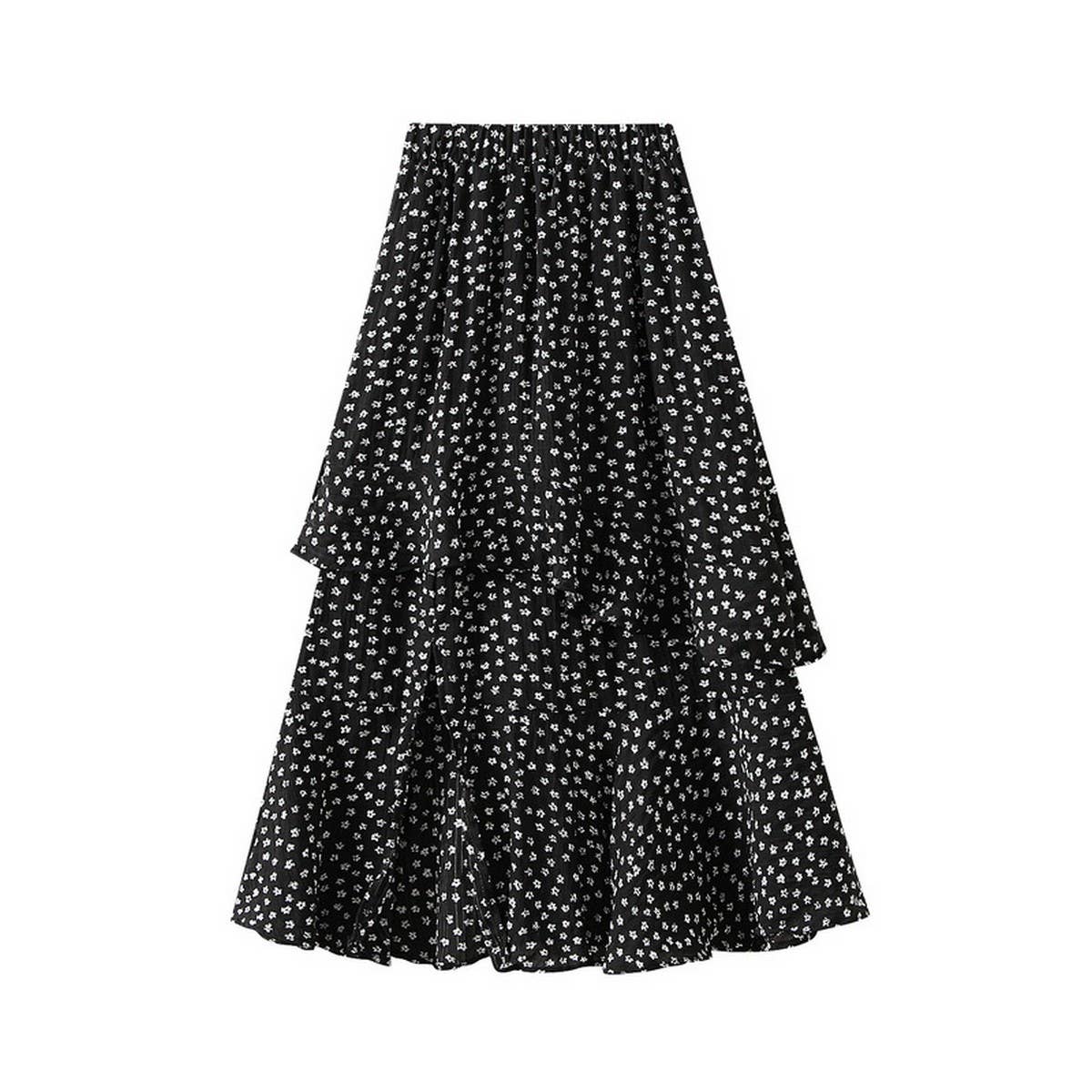 Ruffle Floral Split Slimming Cake Midi Skirt