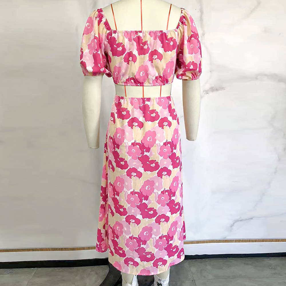 PRINT SLIM DRESS WITH SQUARE NECK AND SHOULDER