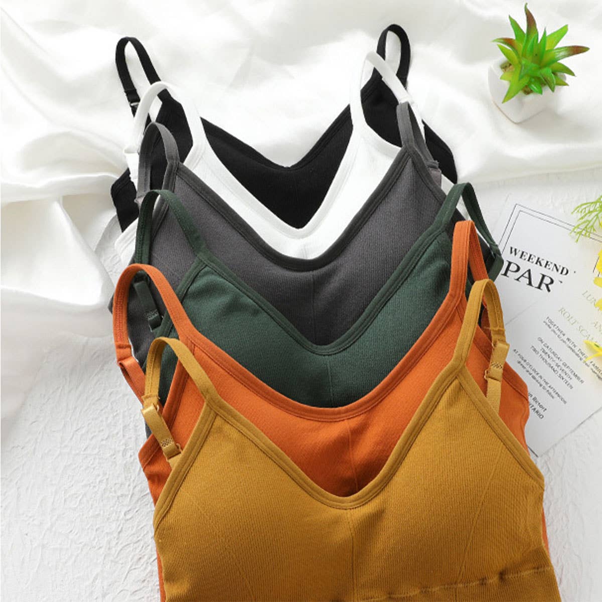 Plain Solid Color Basic Tank Top With Built In Bra_CWTTK0796