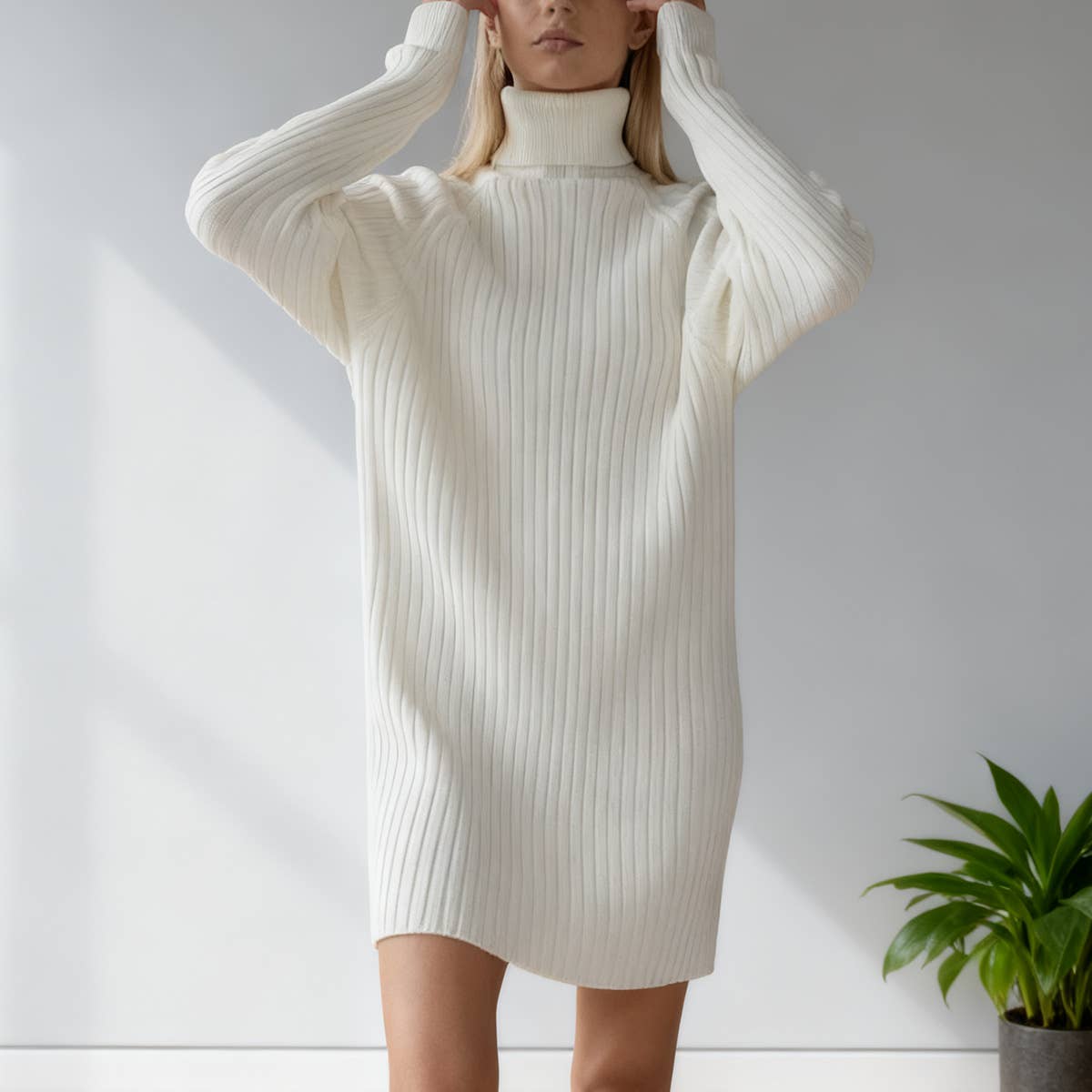 Thickened striped solid-color knitted dress