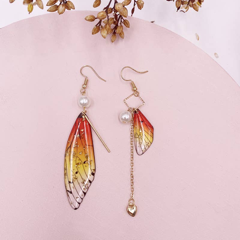 Fashionable imitation cicada wing earrings