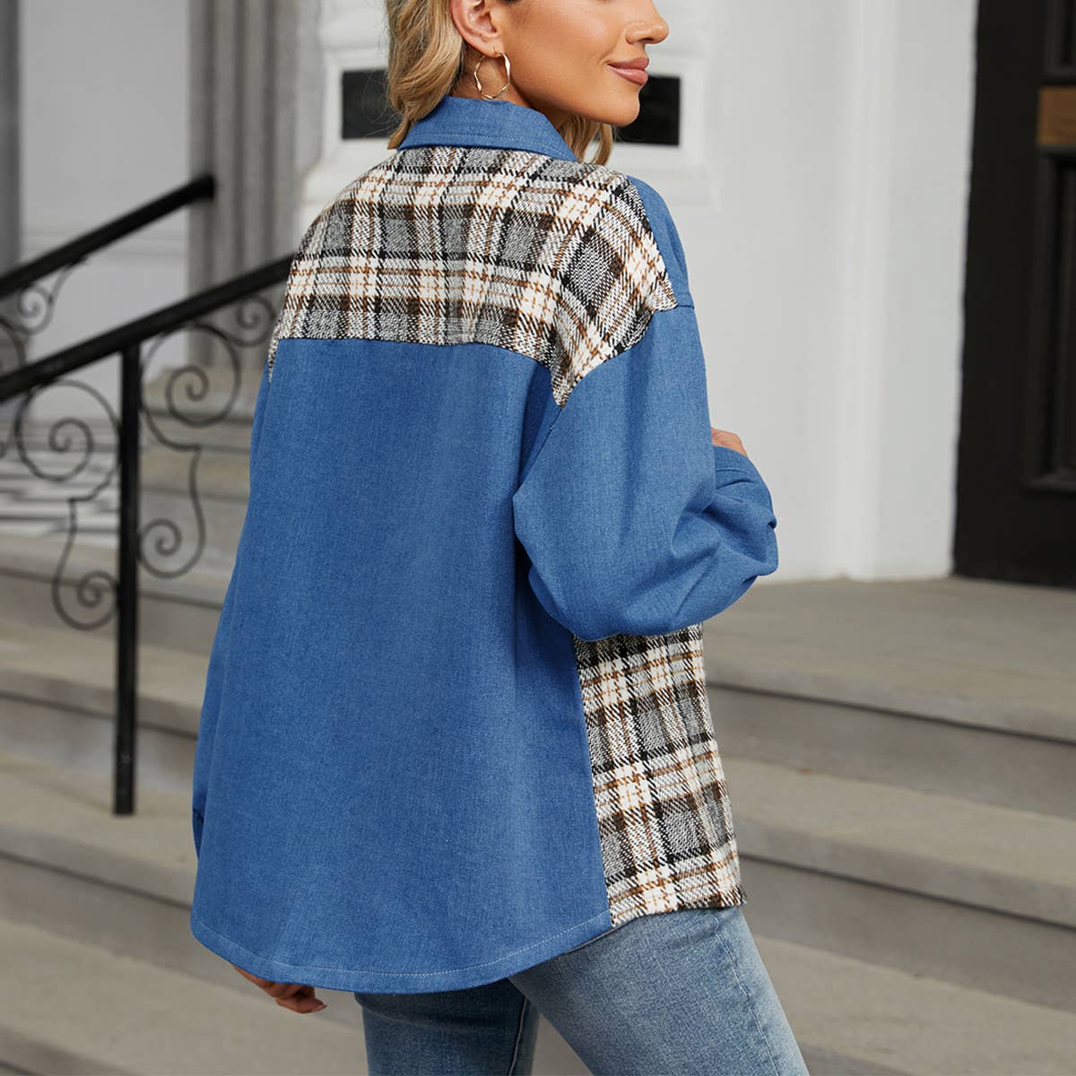 Washed Denim Jacket with Contrast Stitching