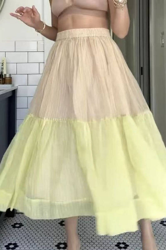 CWBMS0459_TWO-TONE TIERED LOOSE MIDI SKIRT