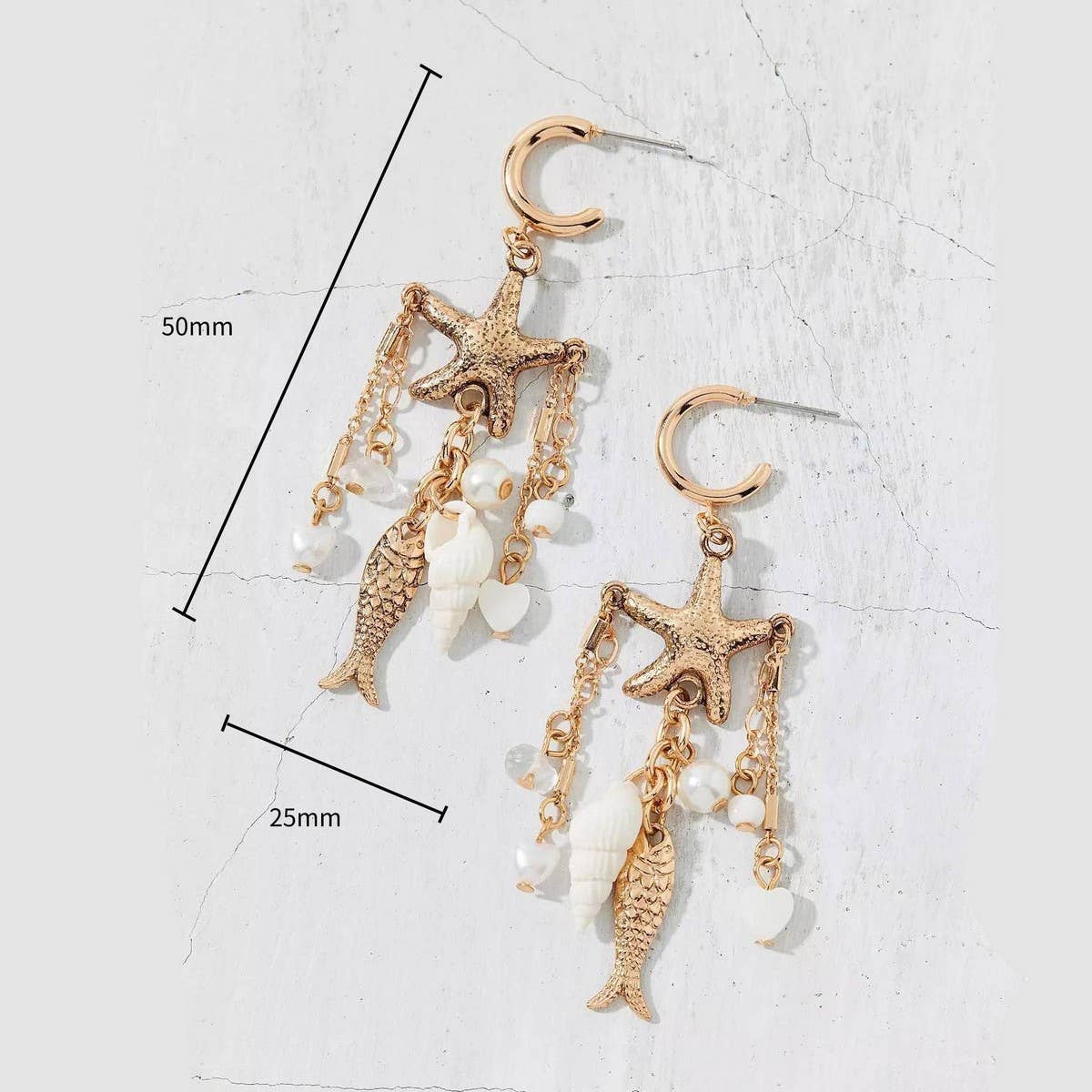 Ocean Series Starfish Conch Pearl Earrings_CWAJE5121