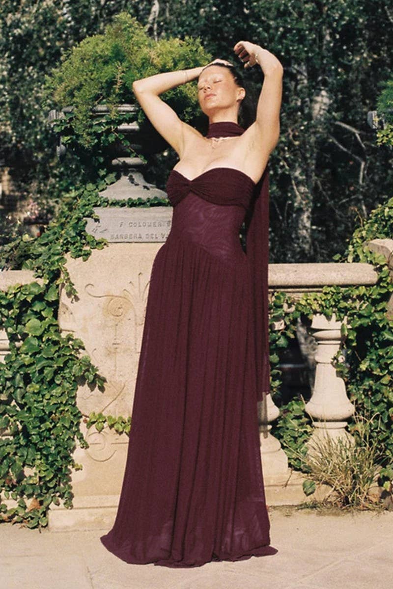 CWDMD5102_STRAPLESS FLOWING TIE WAIST BODYCON MAXI DRESS