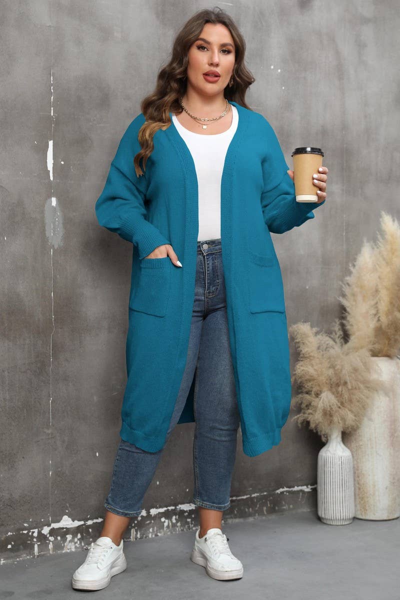 CWOSWL07381_PLUS SIZE WOMEN LONG KNIT CARDIGAN SWEATER