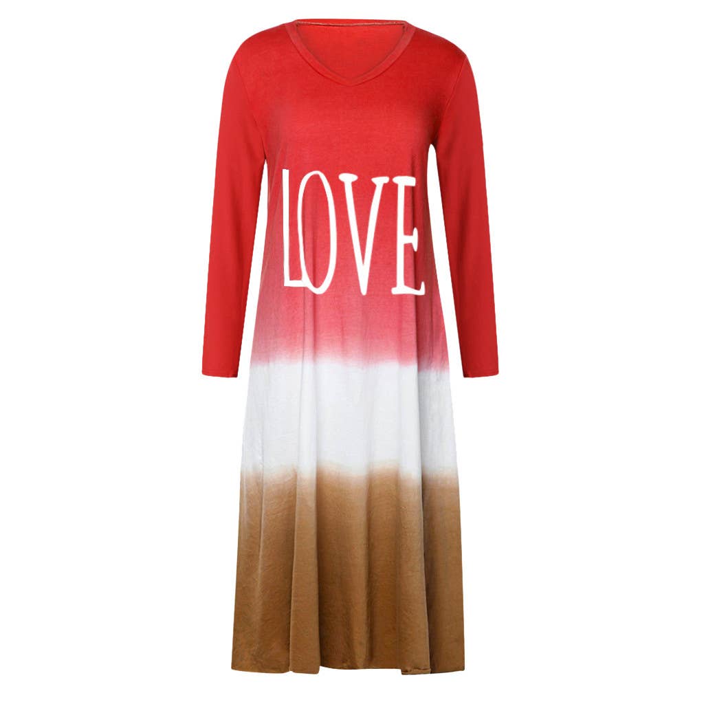 Fashion color-blocking printe long-sleeved dress