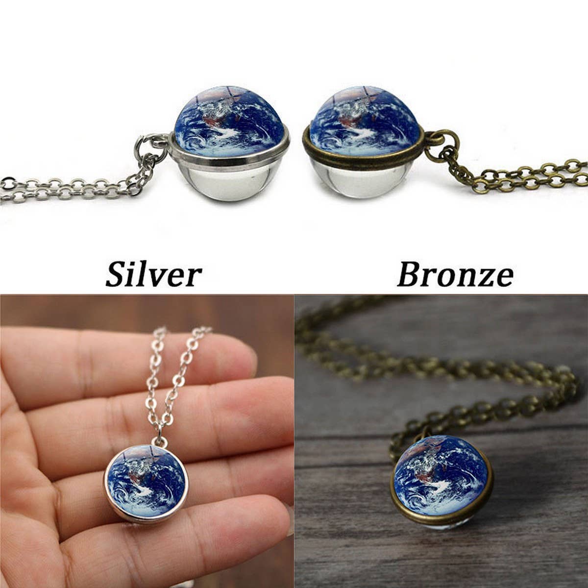 EARTH PATTERN CRYSTAL GLASS BALL PENDANT NECKLACE