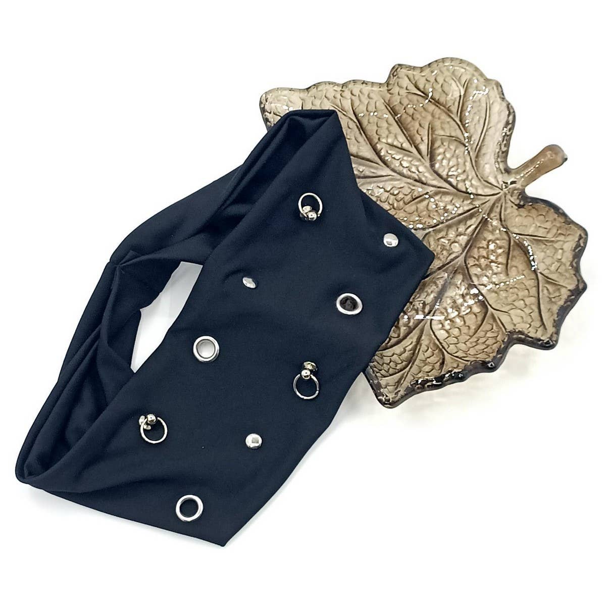 Wide Punk Elastic Headwrap with Metal Look