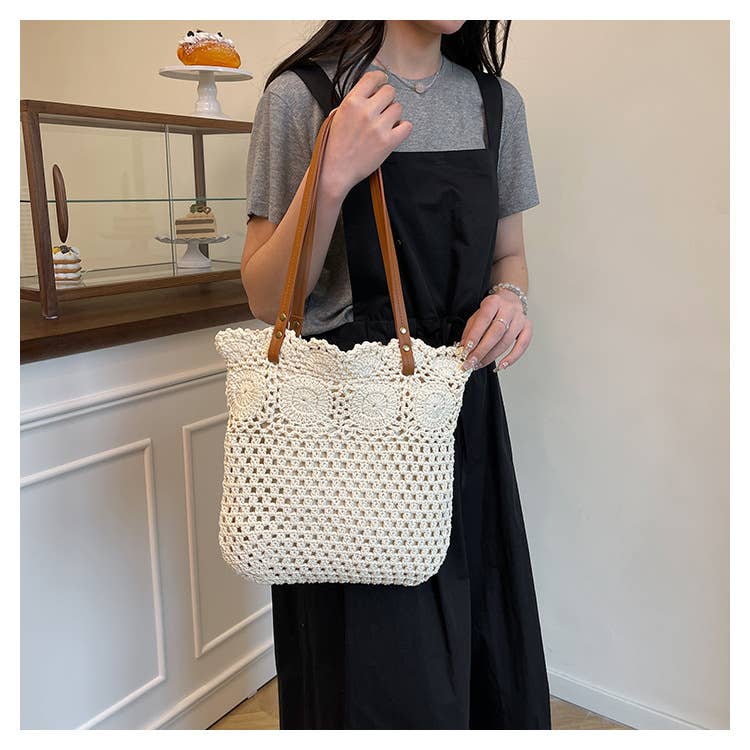 Hollowed-out large-capacity artistic woven bag