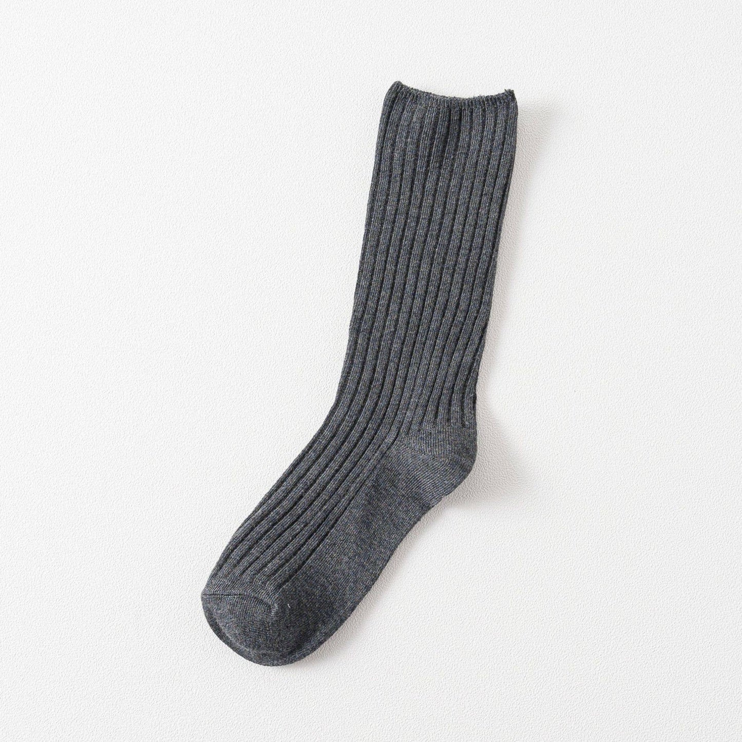 Solid Color Vertical Stripes Cotton Crew Socks_CWMS074