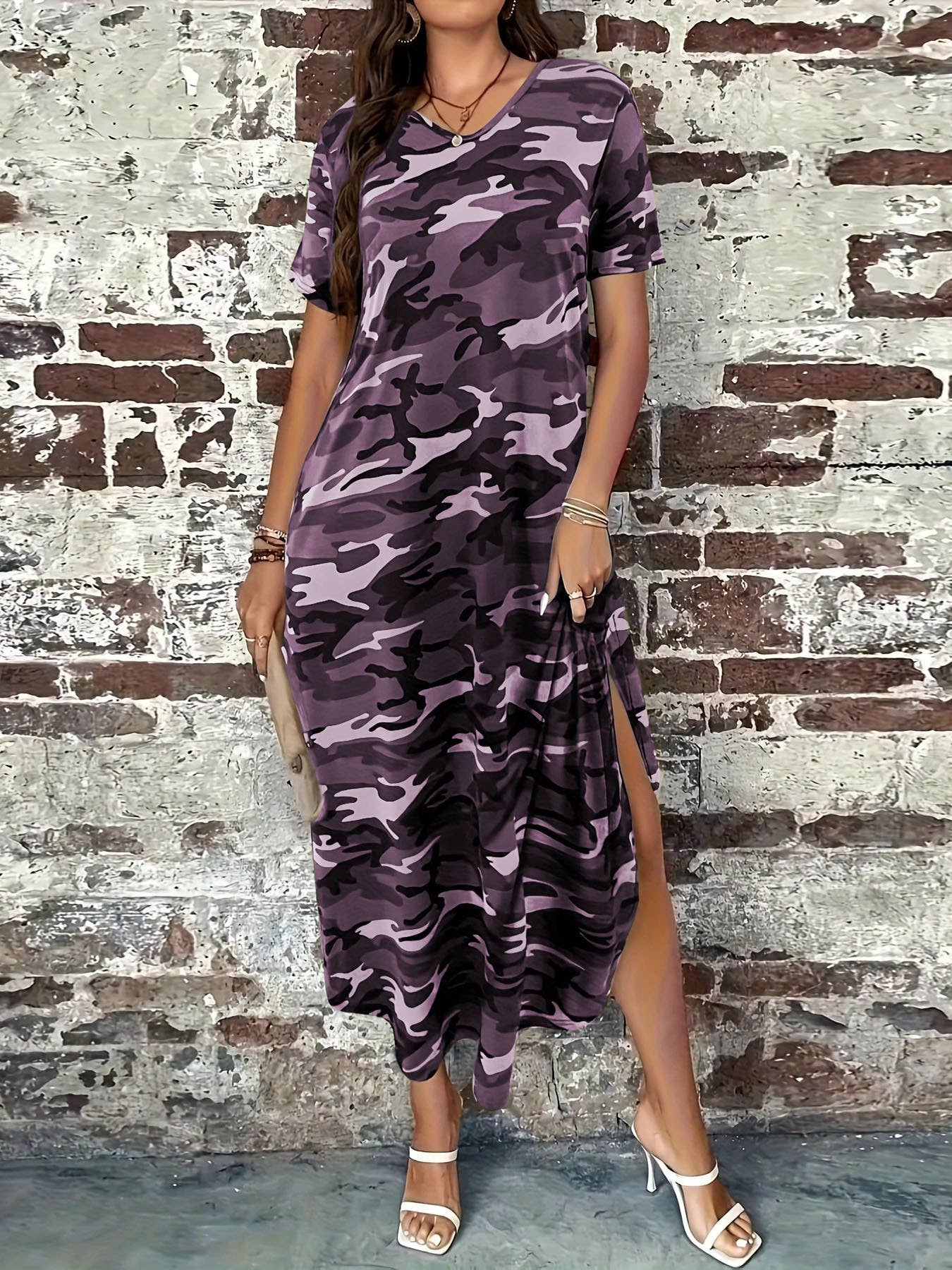 Long loose camouflage printed dress