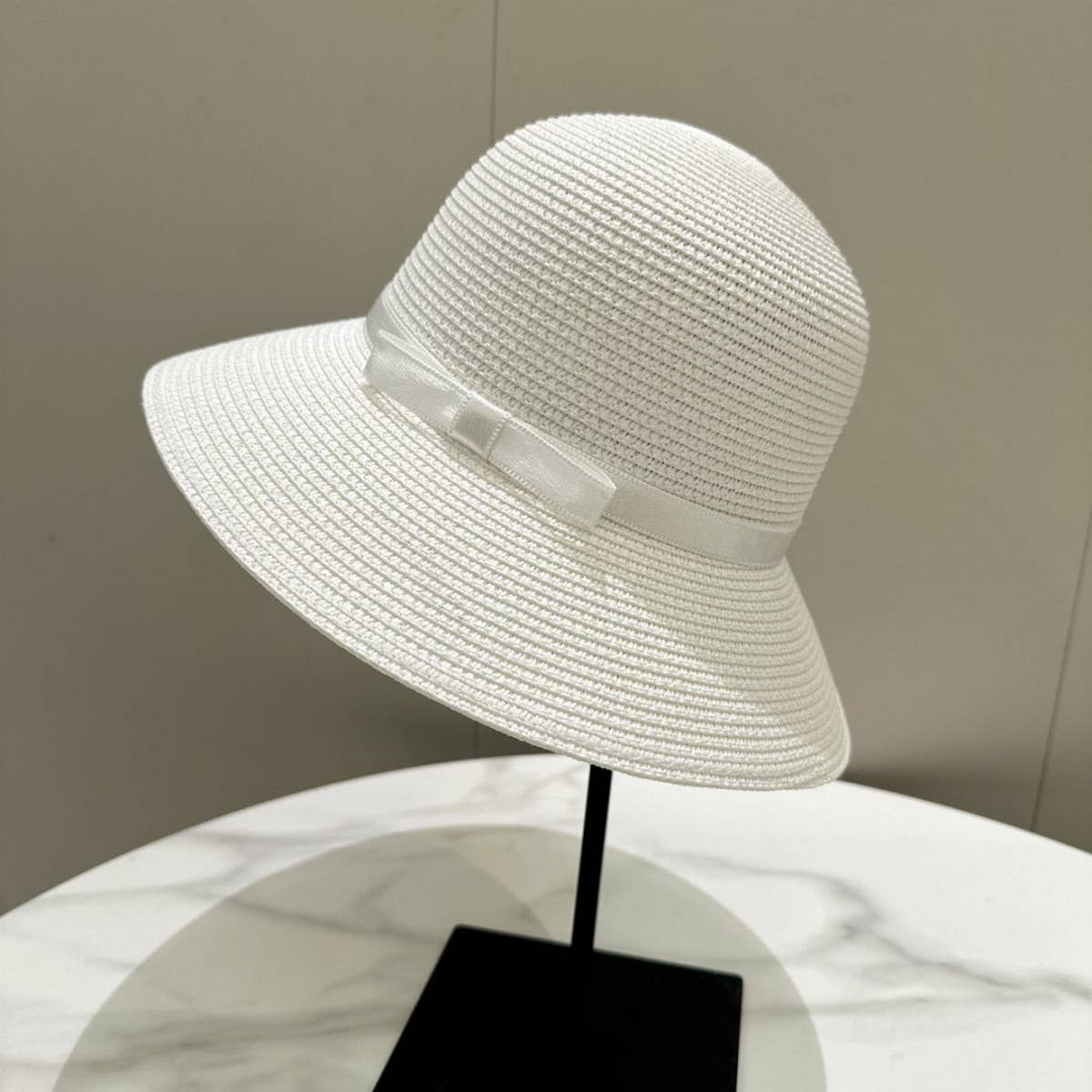 Summer exquisite bow round straw hat_CWAH3500