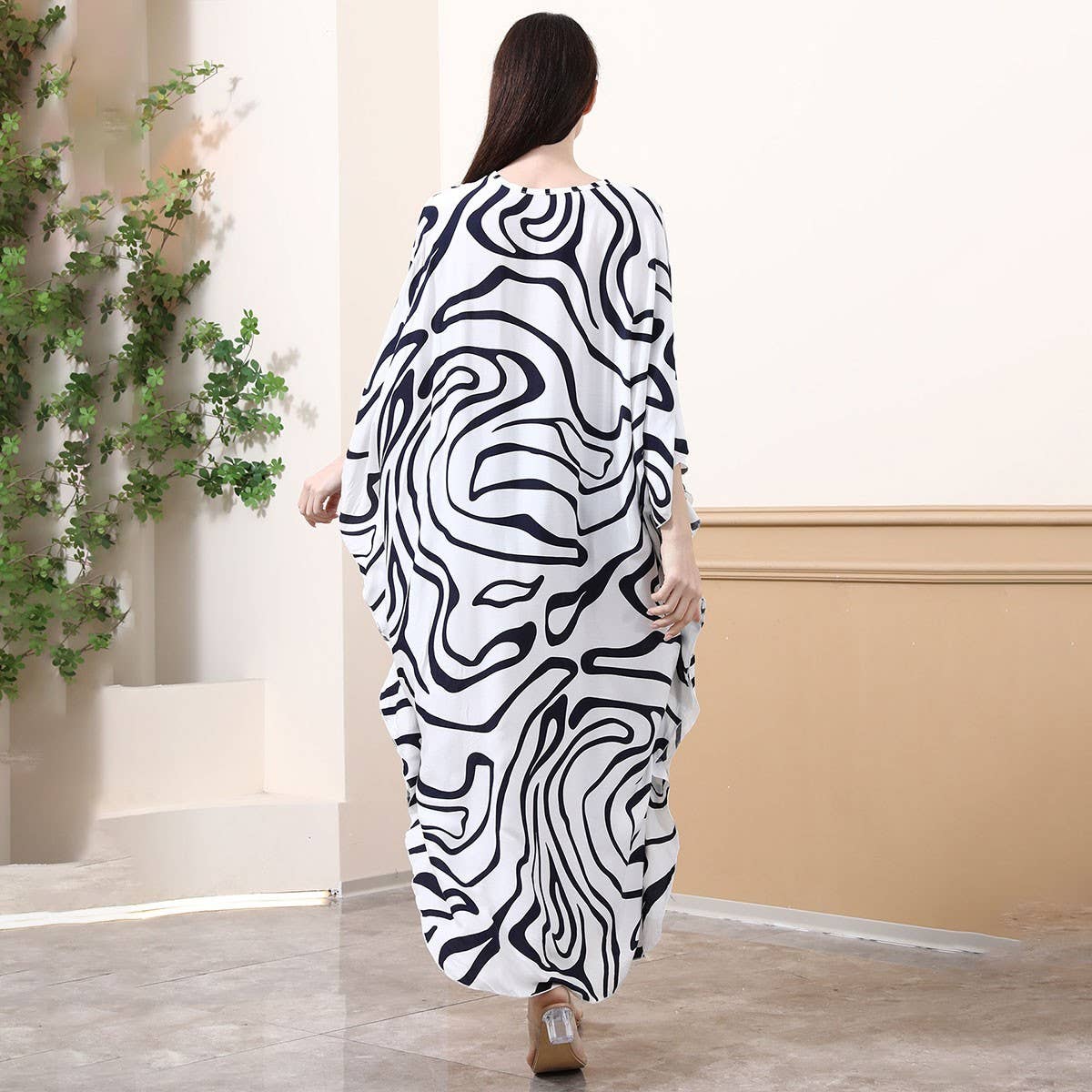 Zebra Print Rayon Beach Cover-Up with Woven Front_CWMM6158