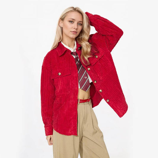 STYLISH LAPEL POCKET LONG-SLEEVED WOOLEN JACKET