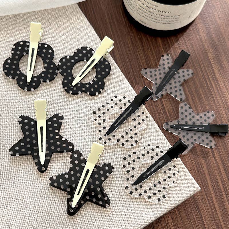 BLACK AND WHITE POLKA DOT HAIR CLIPPER BANGS