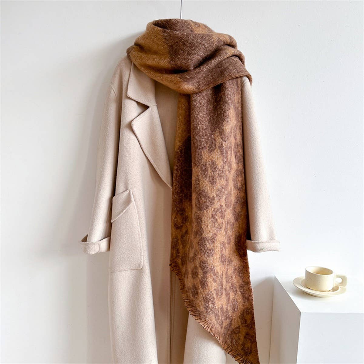 Leopard Print Fuzzy Scarf - Thick Warm for Women