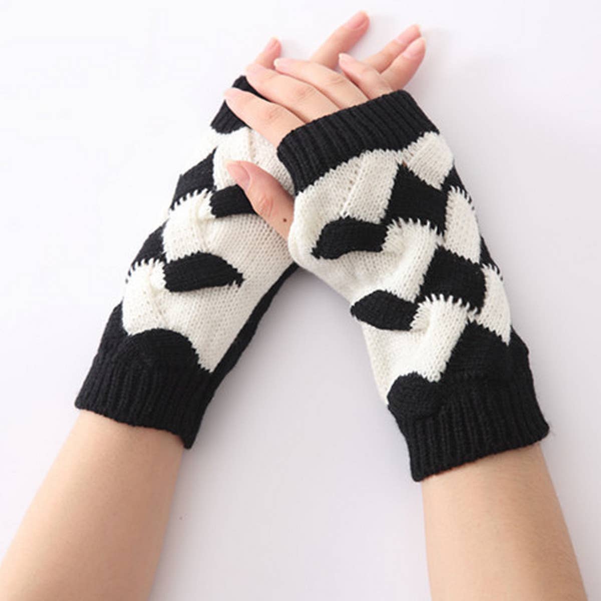 BRAIDED COLORBLOCK FINGERLESS GLOVES_CWAG0114