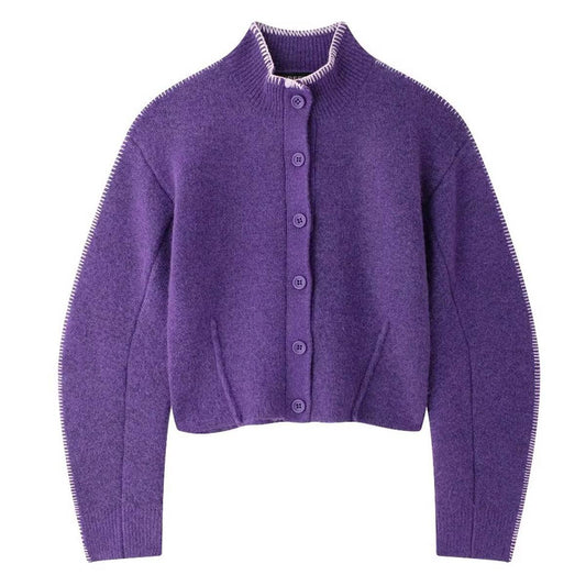 Half Turtleneck Knit Single-Breasted Cardigan