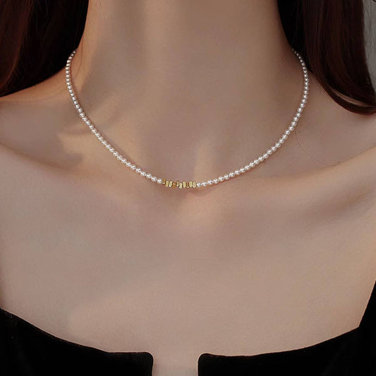 Broken silver beads pearl collarbone chain