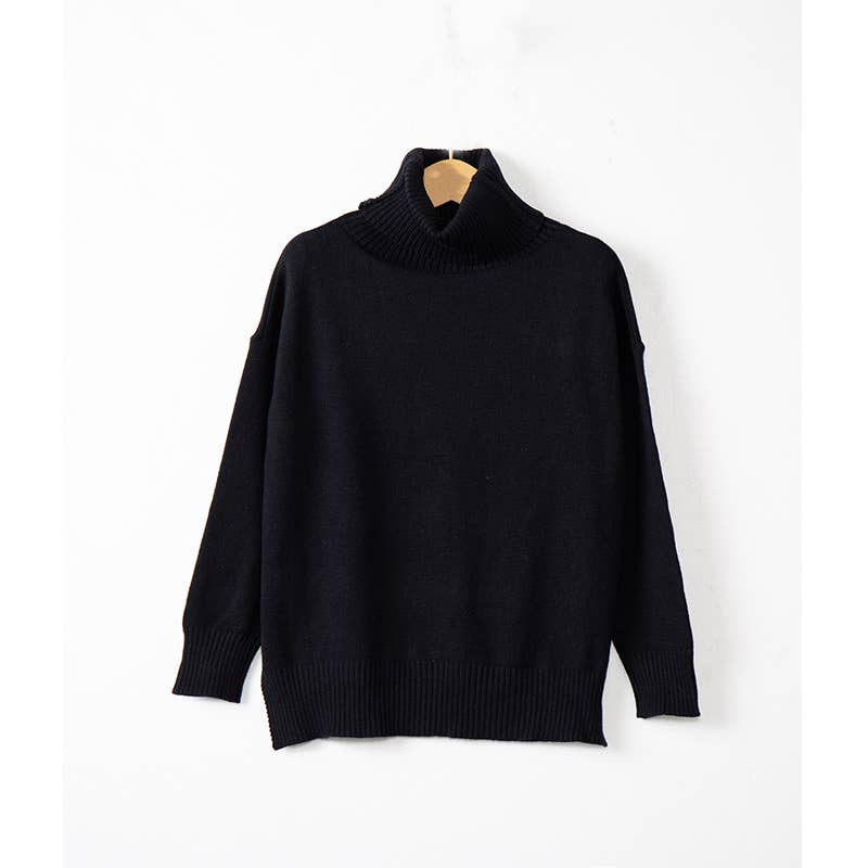 TURTLENECK IRREGULAR LOOSE SOLID COLOR SWEATER