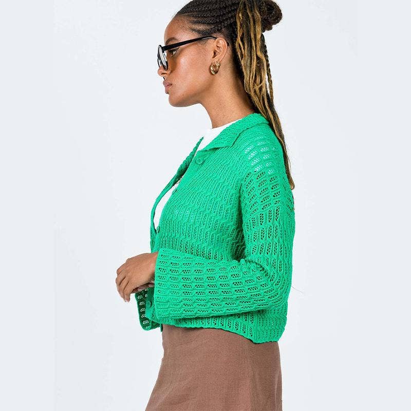 LAPEL SOLID COLOR BUTTON LONG SLEEVE CARDIGAN