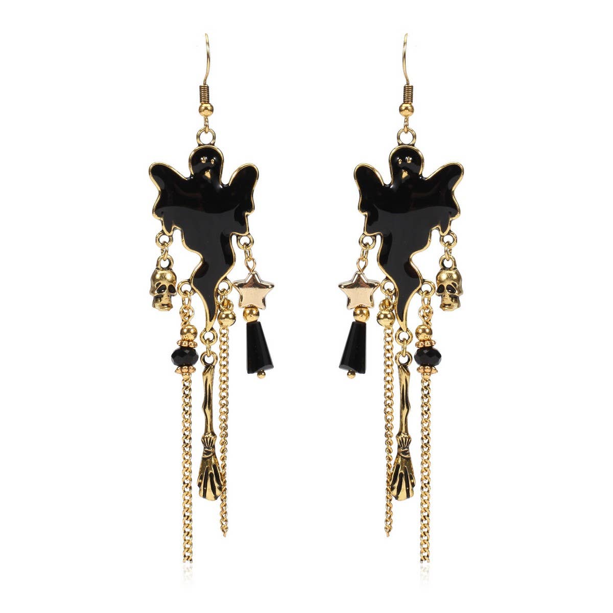 CWMM10460_HALLOWEEN PUMPKIN GHOST SKULL SPIDERWEB EARRINGS