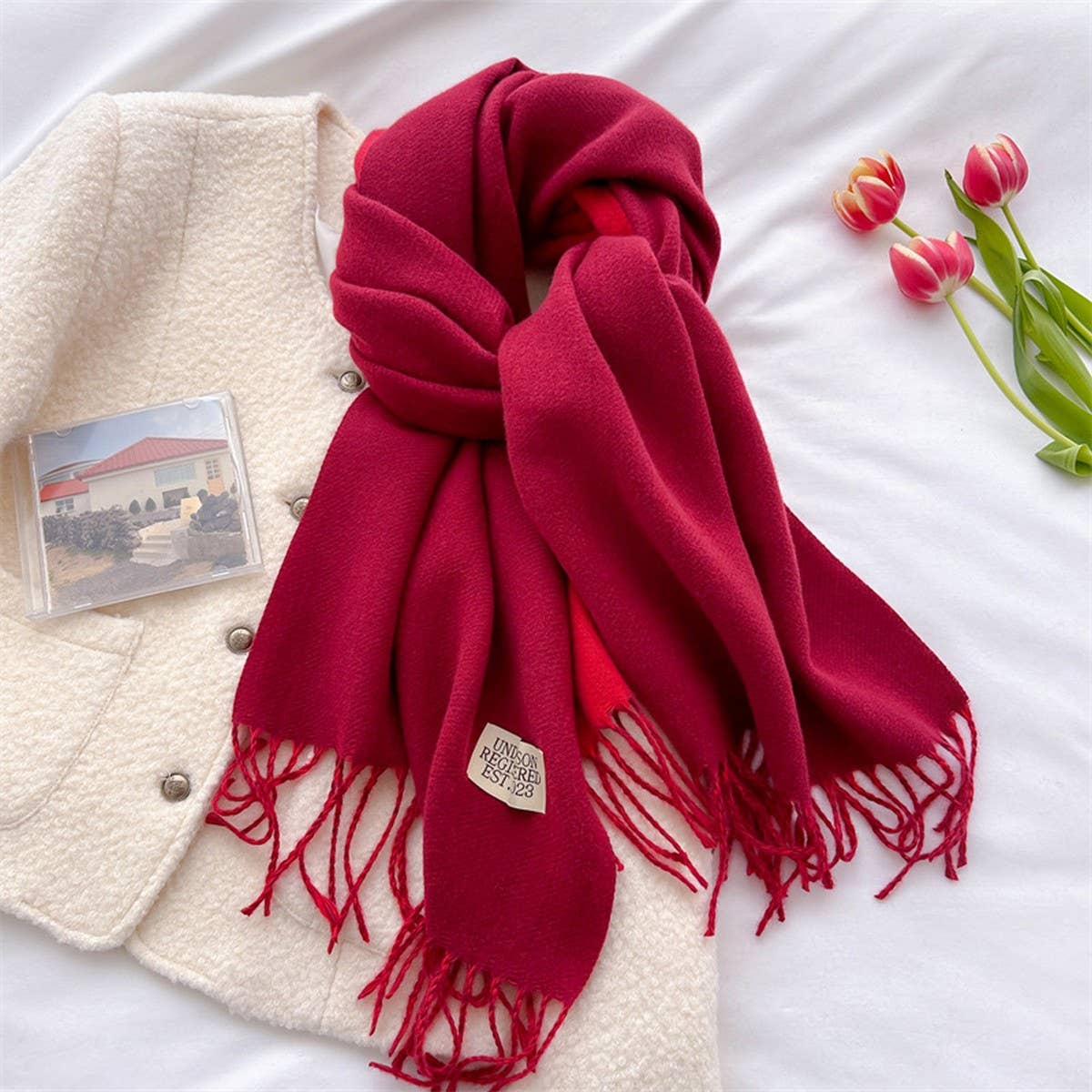 Double Sided Faux Cashmere Scarf-Solid Color Shawl