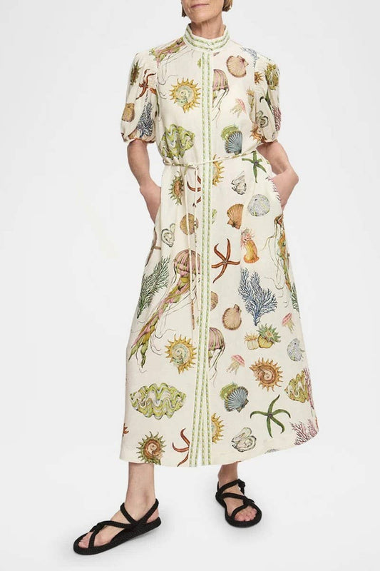 CWDMD5740_NEW PRINTED CASUAL PUFF SLEEVE DRESS