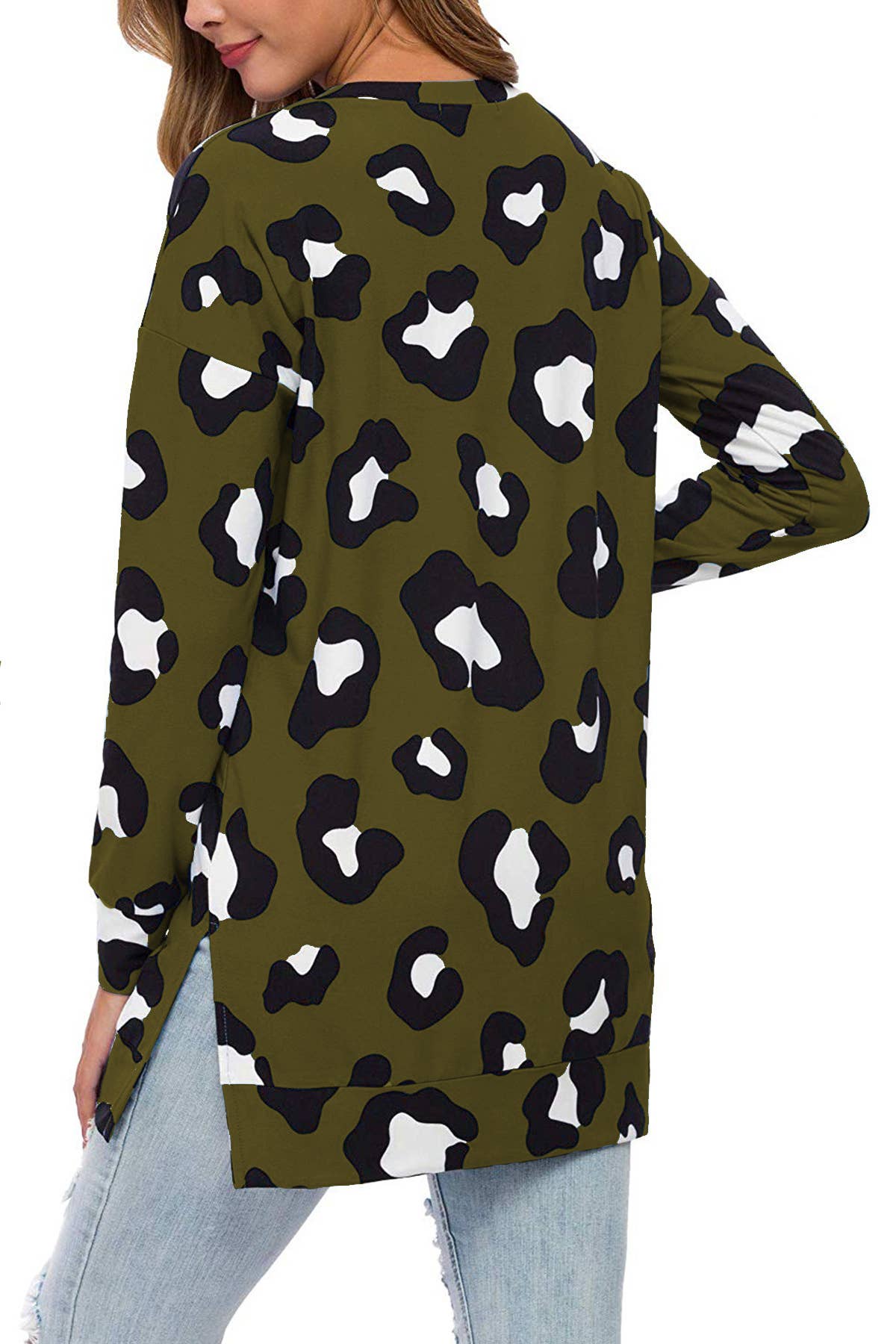 LEOPARD PRINT CREW NECK LOOSE PULLOVER T-SHIRT