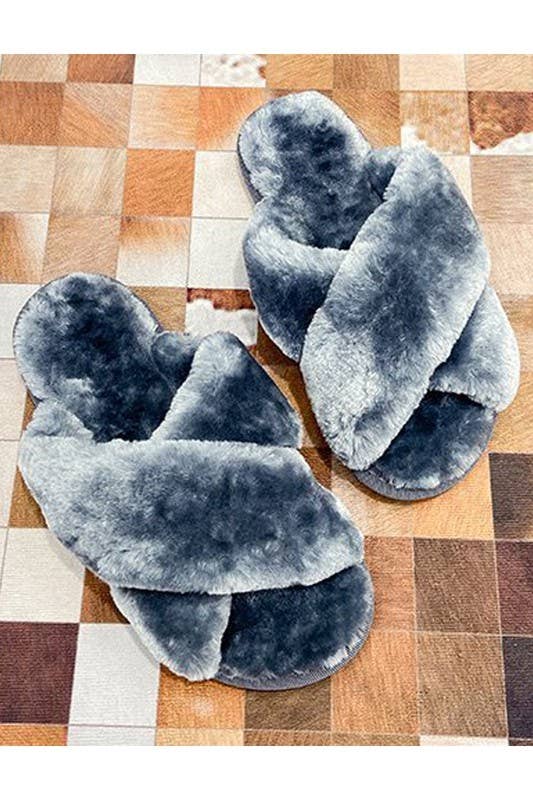 CROSS STRAP FLUFFY CASUAL SLIPPERS