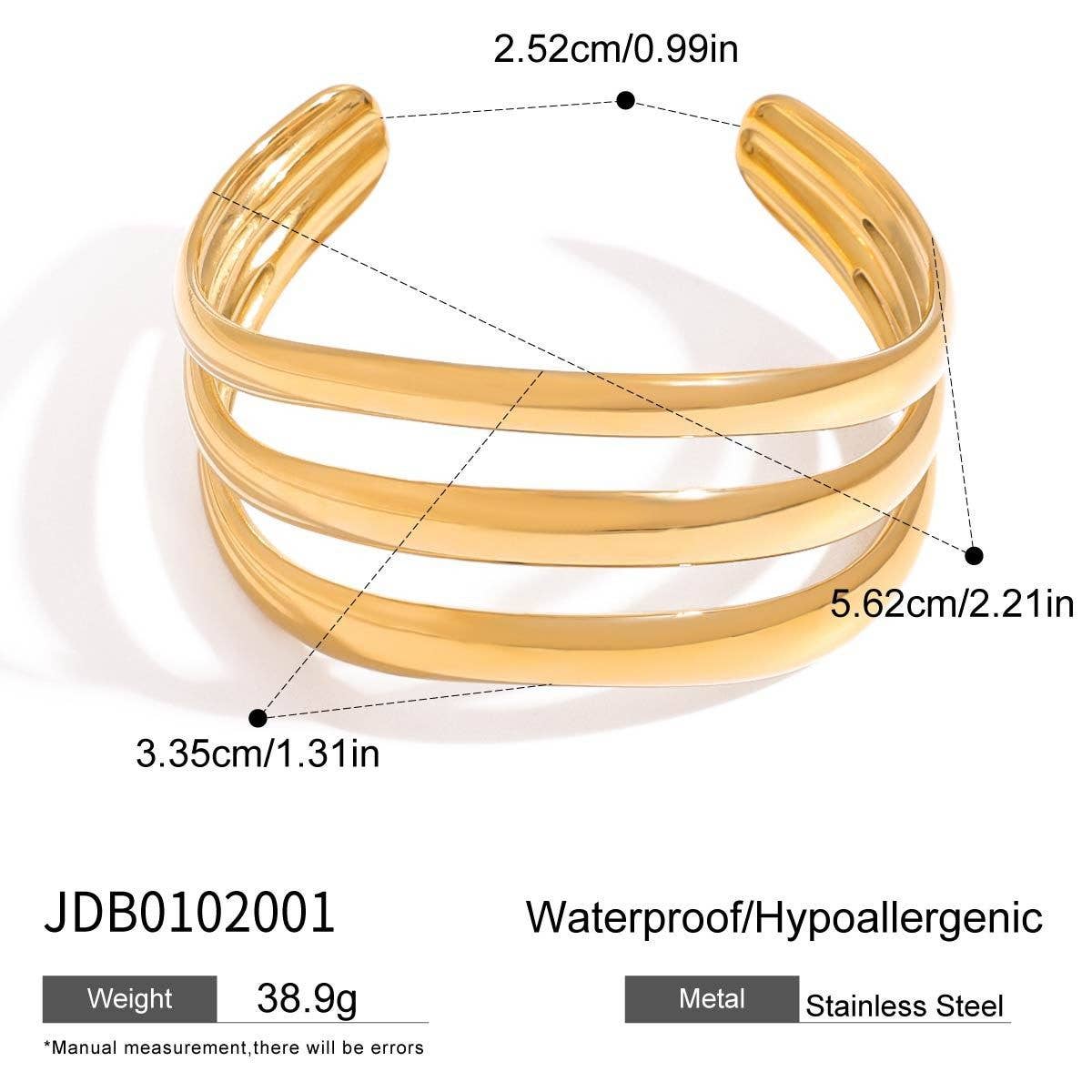 Minimalist 3-Layer Open Bangle, 18K Gold Steel