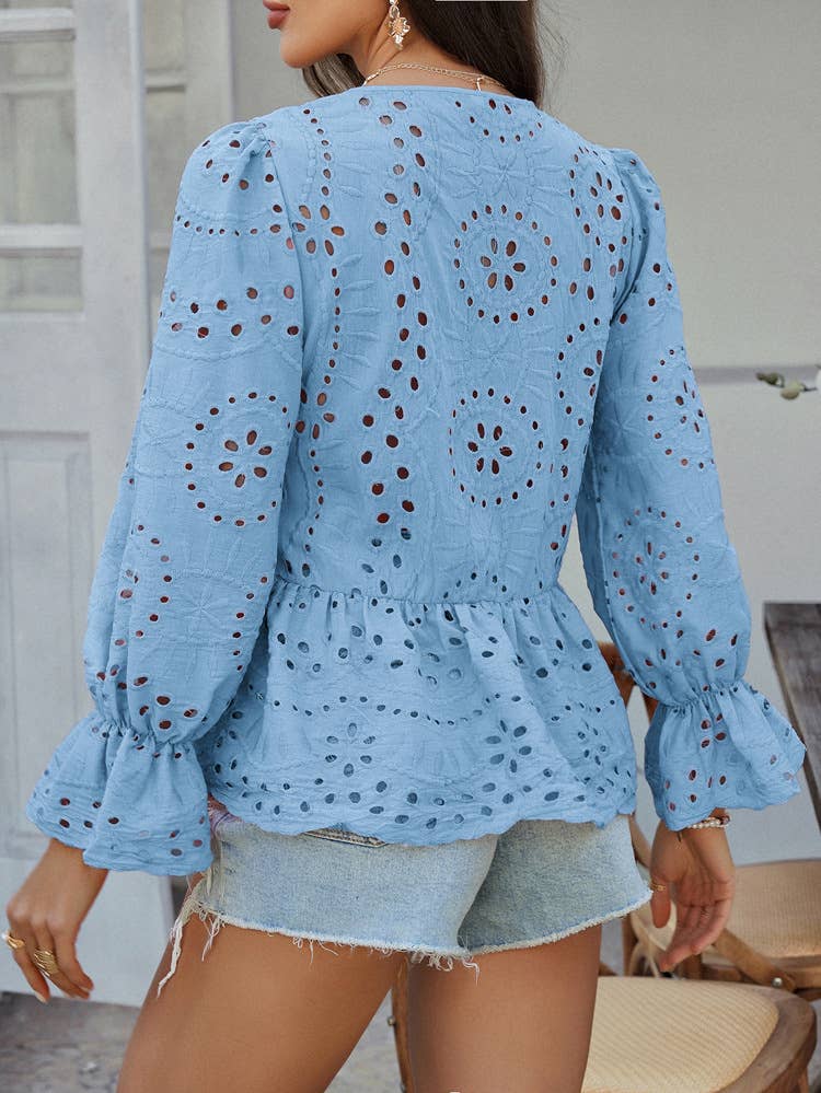 Solid color hollow leisure loose lace-up cardigan
