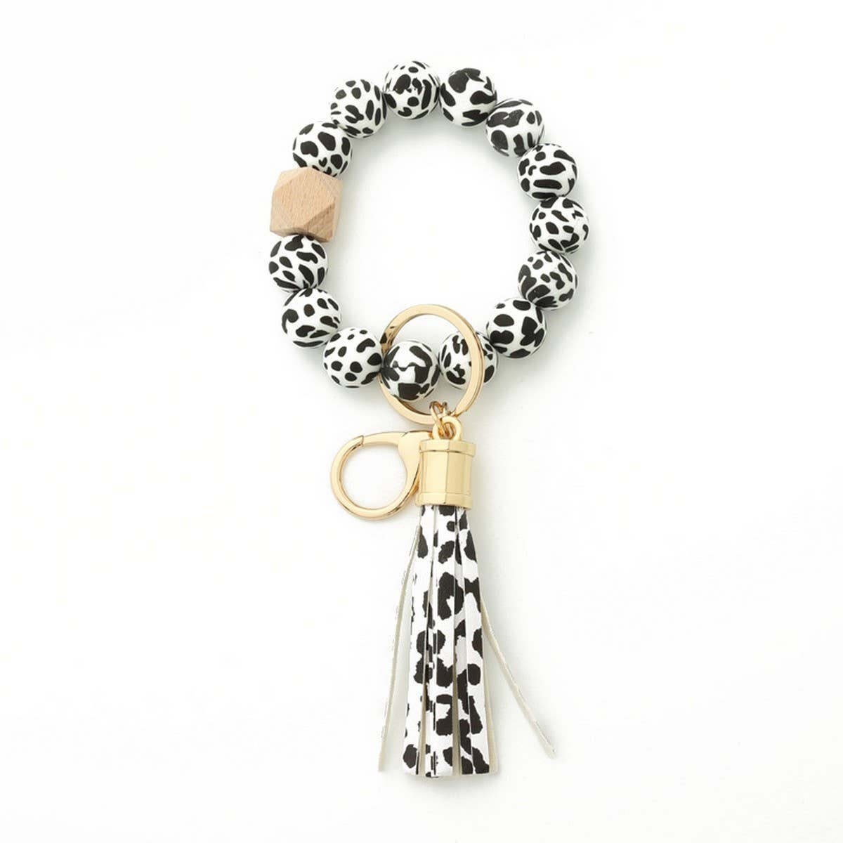 Leopard Print Silicone Bead Bracelet Keychain