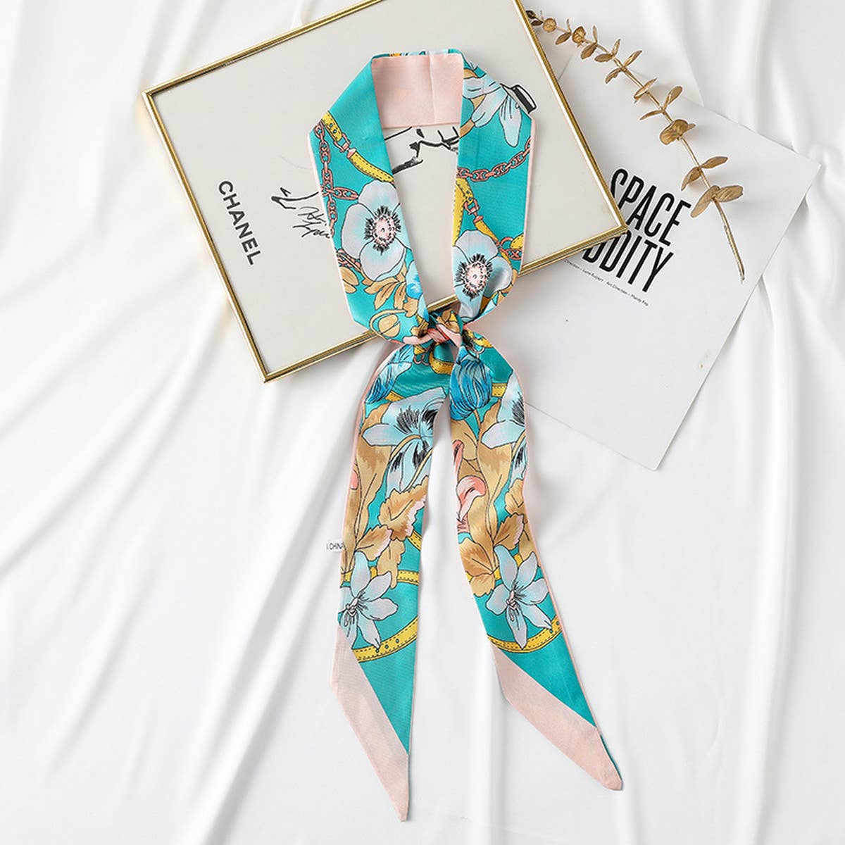 Floral Twilly Scarf for Hair & Bag, Satin Silk