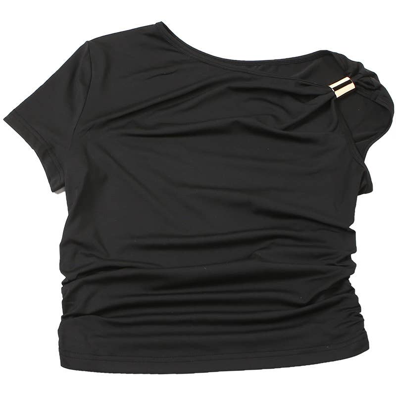 Solid One Shoulder Crop Top