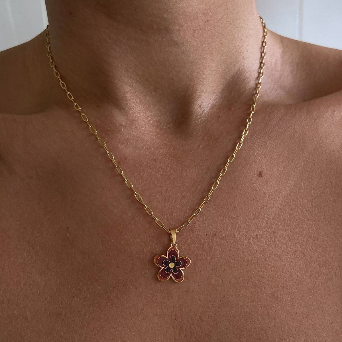 FLOWER DROP OIL FLOWER PENDANT NECKLACE