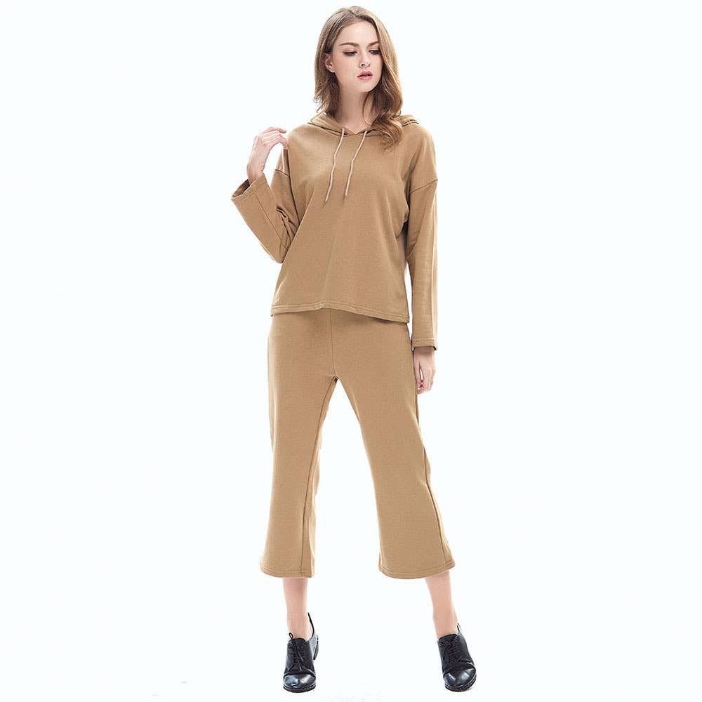 HOODED LACEUP HOODIE WIDE-LEG NINE-POINT PANTSUIT