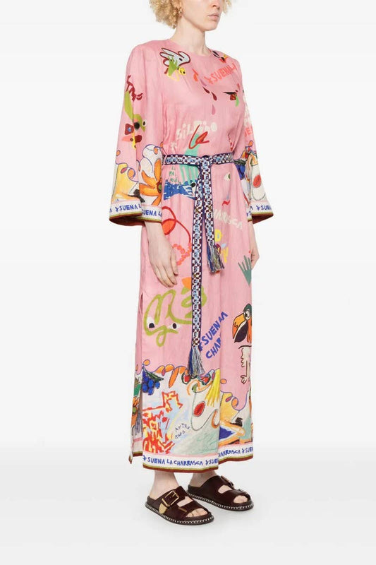 CWDMD5742_ABSTRACT ART PRINT TIE WAIST DRESS